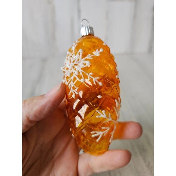 Vintage radko shiny Brite pinecone yellow snowflake ornament Xmas tree - Picture 4 of 10